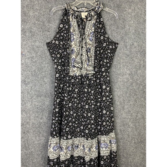 Knox Rose Maxi Boho Gypsy Dress Ruffles Tie & Tassel Black White Sz M - Picture 2 of 10